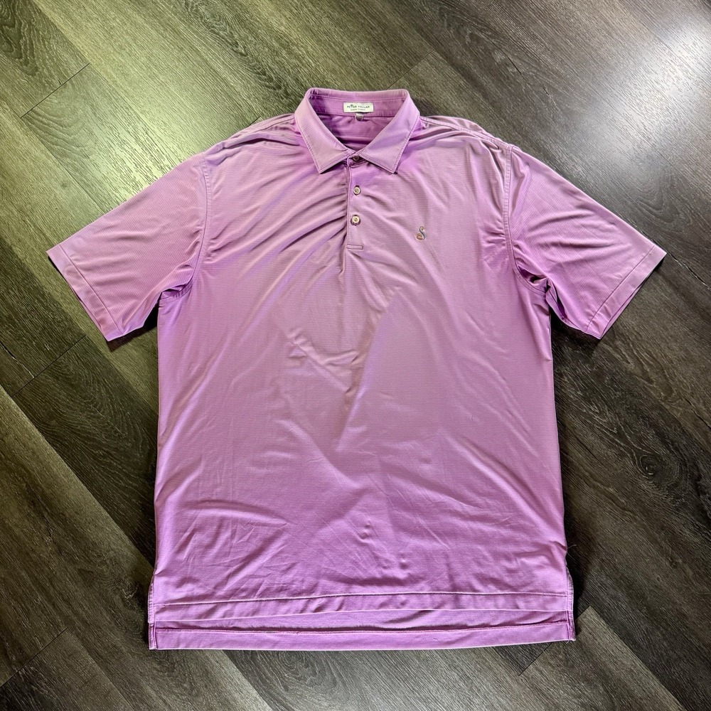 Peter Millar Hales Polo Shirt Men's XL Lavender Fog Golf Short Sleeve Striped